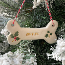 Load image into Gallery viewer, Personalised Dog Bone Xmas Ornament - Holly & Ivy