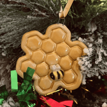 Load image into Gallery viewer, Flying Bee and Golden Honeycomb Christmas Ornament