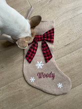 Load image into Gallery viewer, Personalised Bow Christmas Stocking for Dogs Filled with Goodies