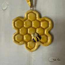 Load image into Gallery viewer, Flying Bee and Golden Honeycomb Christmas Ornament