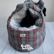 Load image into Gallery viewer, Grey and Red Check Tweed Dog Carrier