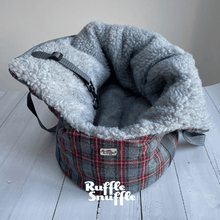 Load image into Gallery viewer, Grey and Red Check Tweed Dog Carrier