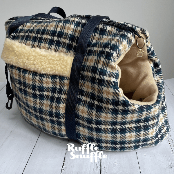 Blue Check Tweed Dog Carrier
