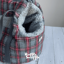 Load image into Gallery viewer, Grey and Red Check Tweed Dog Carrier