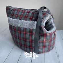 Load image into Gallery viewer, Grey and Red Check Tweed Dog Carrier
