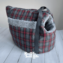 Load image into Gallery viewer, Grey and Red Check Tweed Dog Carrier