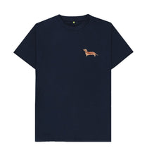 Load image into Gallery viewer, Navy Blue Dachshund Watercolour Print Organic Cotton T-Shirt
