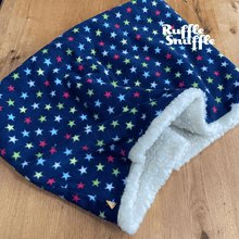 Load image into Gallery viewer, Navy with Stars and Cream Fur Snuggle Sack
