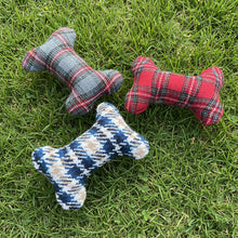Load image into Gallery viewer, Tartan squeaky bones dog toy 5” x 4”
