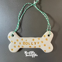 Load image into Gallery viewer, Personalised Dog Bone Xmas Ornament - Stars
