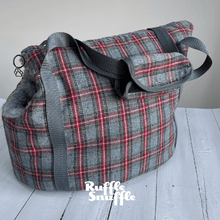 Load image into Gallery viewer, Grey and Red Check Tweed Dog Carrier
