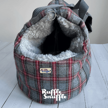 Load image into Gallery viewer, Grey and Red Check Tweed Dog Carrier
