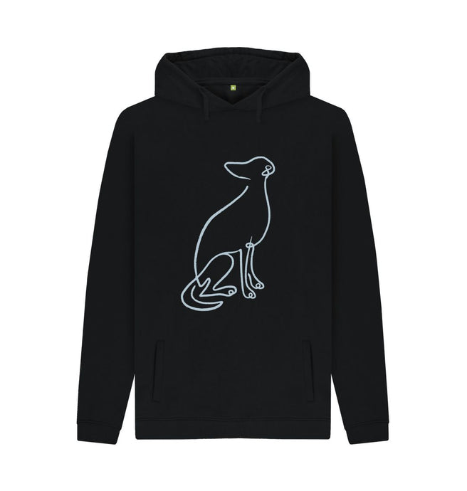 Black Greyhound Line Art Mens Hoodie with Pockets