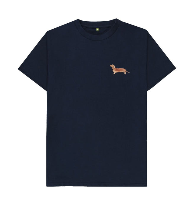 Navy Blue Dachshund Watercolour Print Organic Cotton T-Shirt