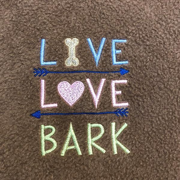 Live ! Love ! Bark! Fleece Dog Blanket - snuffle mat by Ruffle Snuffle